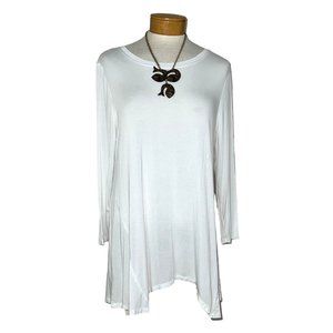 New Directions - Women's Size L Solid White Blouse - 3/4 Sleeves Round Neckline